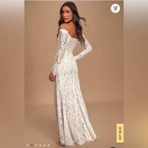Lulu’s Romance Dreamer White Lace Off-the-Shoulder Maxi Dress